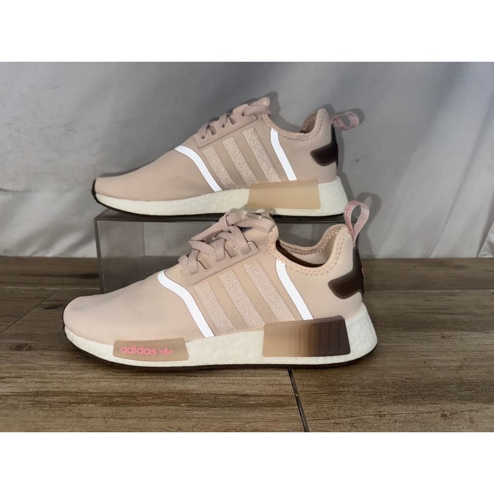Adidas‎ NMD R1 Women's Peach Beige White Stripes Casual Sneakers Shoes Size 9.5
